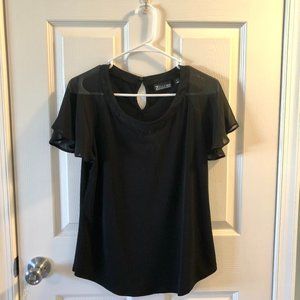 NY & Company Flutter-Sleeve V-Neck Tee (Black)